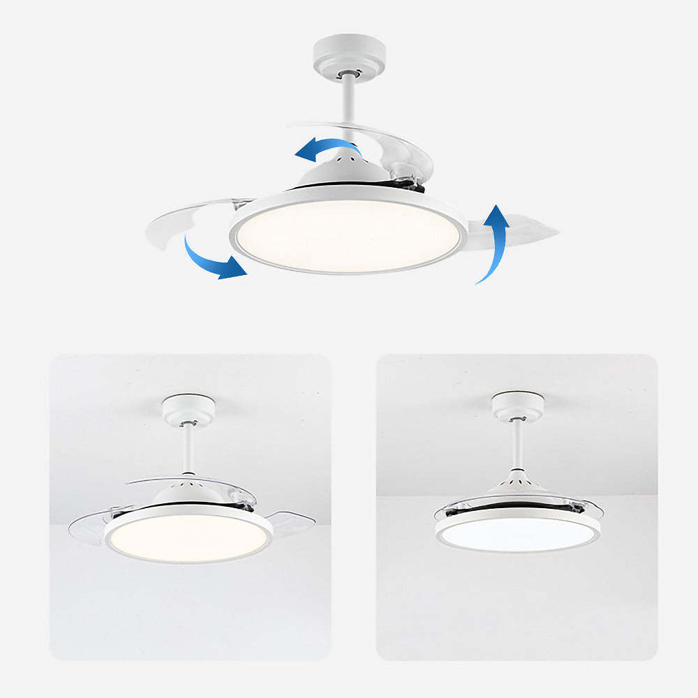 White Simple Bedroom Semi-Flush Ceiling Fan With LED Lights -Homdiy