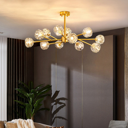 Modern Luxury Crystal Brass Molecule Chandelier Ceiling Light for Living Room