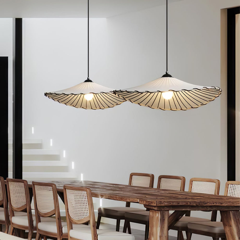 Wabi-Sabi Retro Creamy Lotus Leaf Fabric Pendant Light -Homdiy