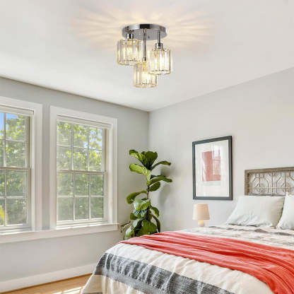 Modern Glass Crystal Semi Flush Ceiling Light