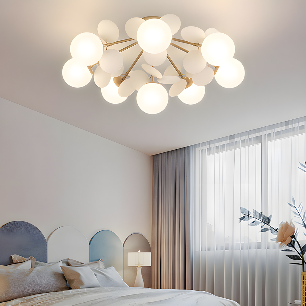 Modern Spherical Shape Glass Flush Ceiling Light Chandelier for Living Room