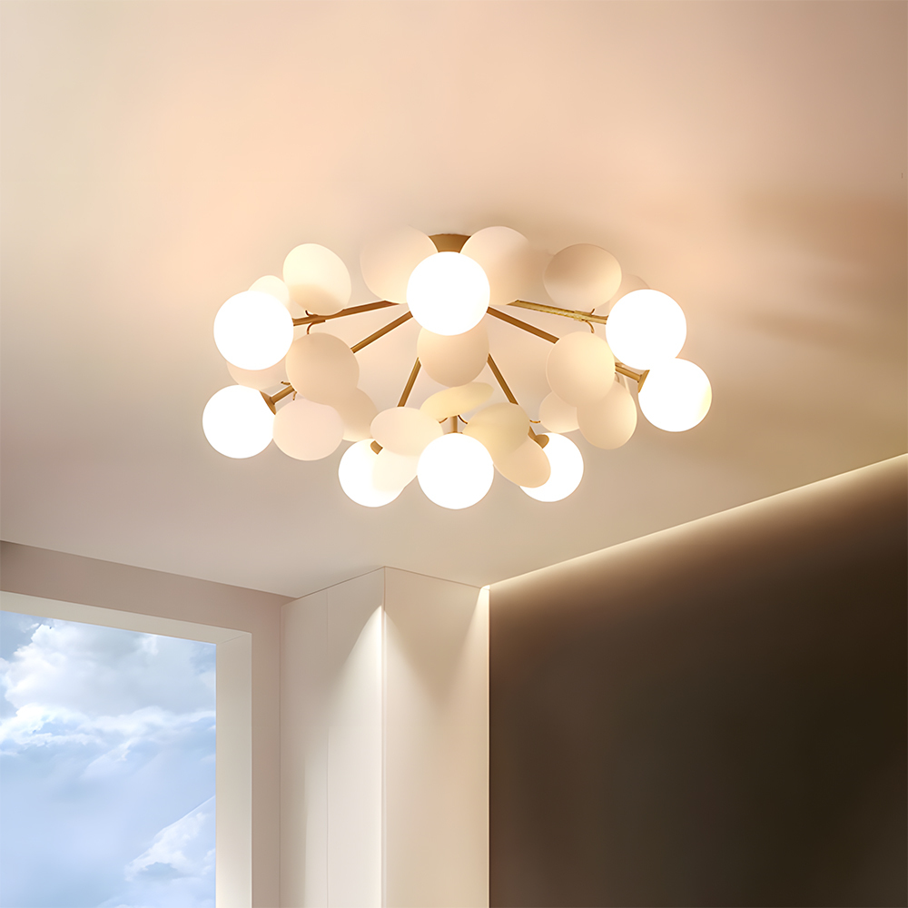 Modern Spherical Shape Glass Flush Ceiling Light Chandelier for Living Room