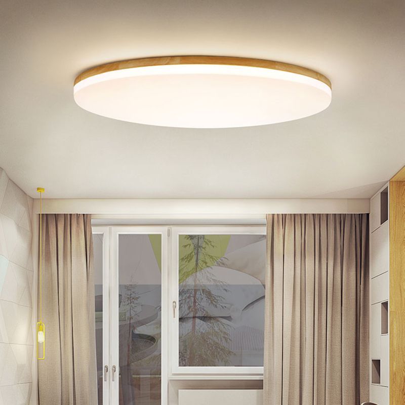Round Wood Acrylic LED Bedroom Ceiling Lights