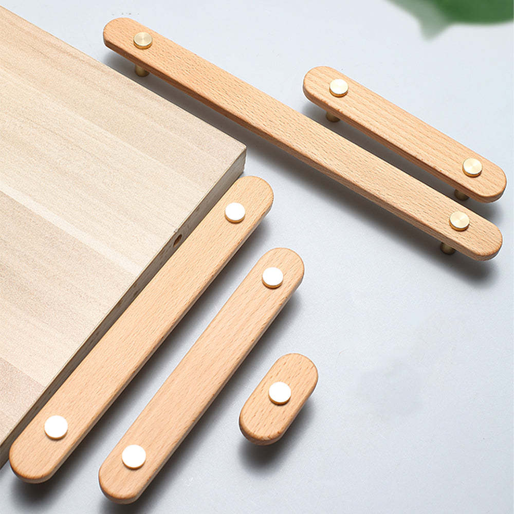 Rustic Long Beech Finish Wooden Drawer Pulls -Homdiy