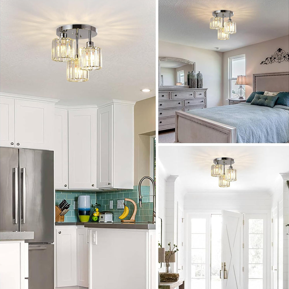 Modern Glass Crystal Semi Flush Ceiling Light