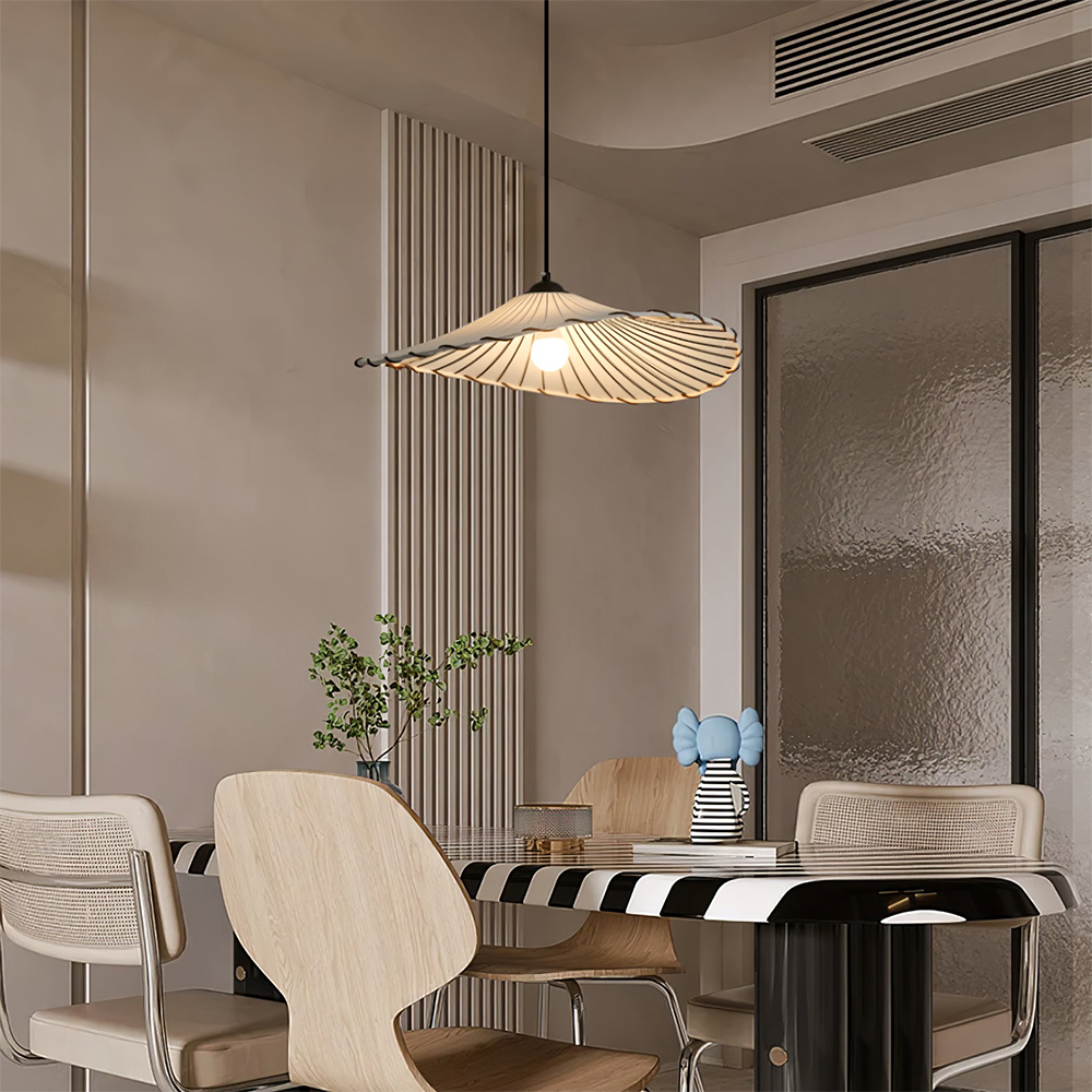 Wabi-Sabi Retro Creamy Lotus Leaf Fabric Pendant Light -Homdiy