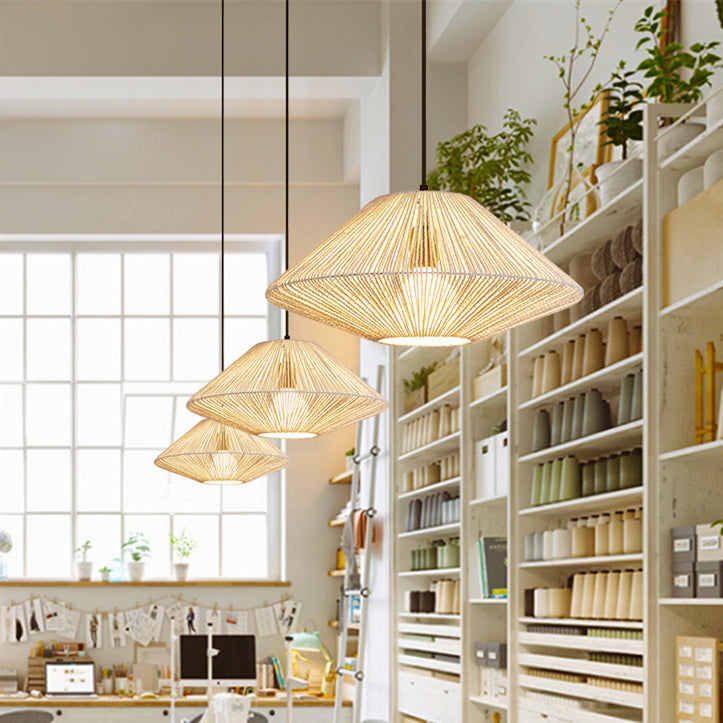 Retro Woven Hemp Rope Pendant Light Over Kitchen Island -Homdiy