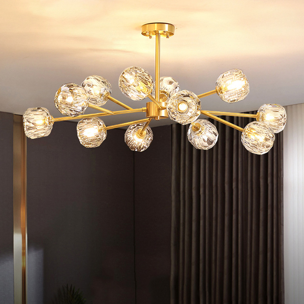 Modern Luxury Crystal Brass Molecule Chandelier Ceiling Light for Living Room