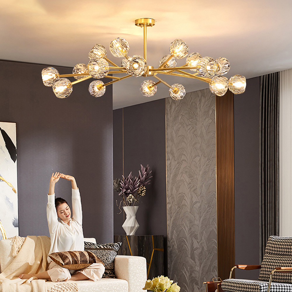 Modern Luxury Crystal Brass Molecule Chandelier Ceiling Light for Living Room