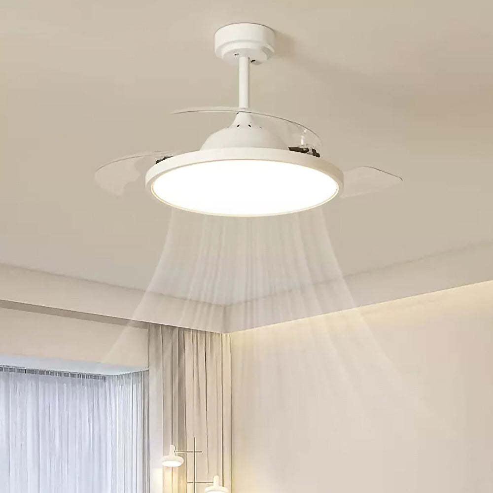 White Simple Bedroom Semi-Flush Ceiling Fan With LED Lights -Homdiy