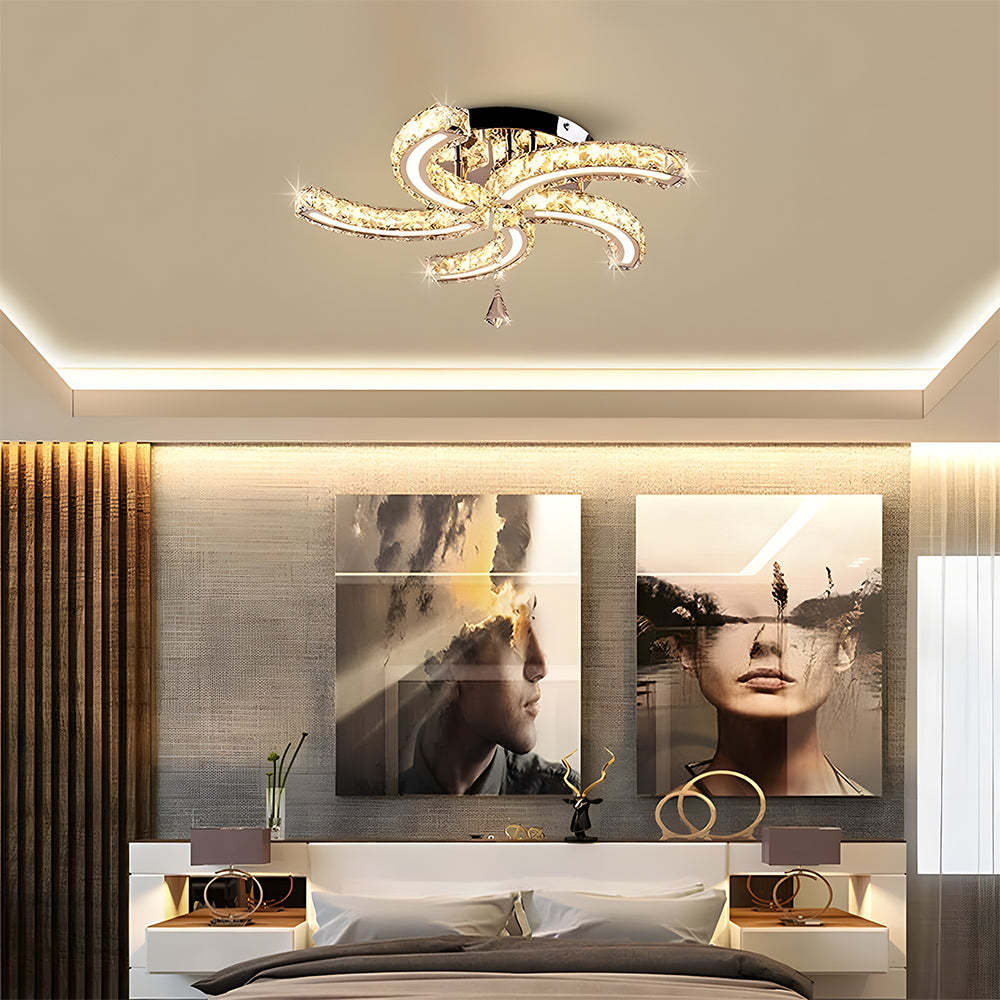 Crystal LED Ceiling Light 5 Arms Flush Mount Ceiling Light
