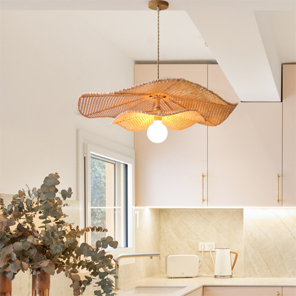 Retro Boho Lotus Leaf Shape Rattan Pendant Light -Homdiy