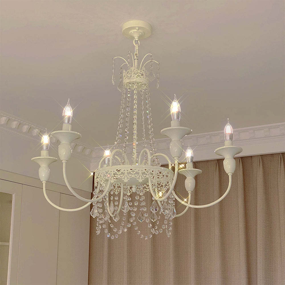 Vintage White Metal & Glass Geometric Candelabra Chandelier Light -Homdiy