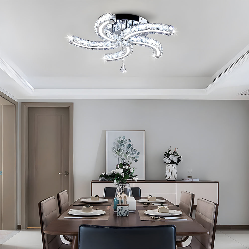 Crystal LED Ceiling Light 5 Arms Flush Mount Ceiling Light