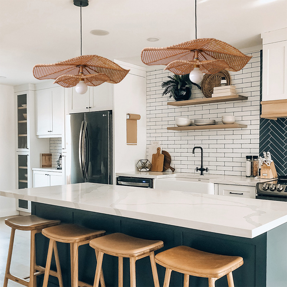 Retro Boho Lotus Leaf Shape Rattan Pendant Light -Homdiy