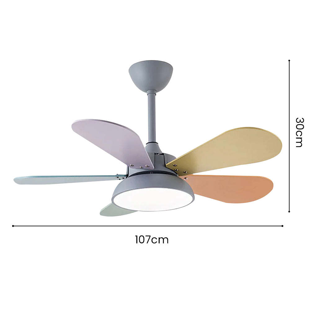 Cute Colorful Semi-Flush Ceiling Fan With LED Bedroom Lighting -Homdiy
