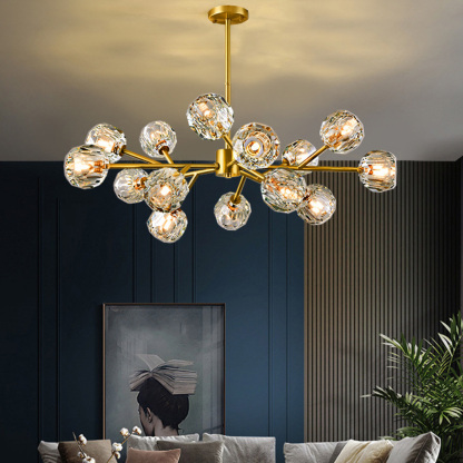 Modern Luxury Crystal Brass Molecule Chandelier Ceiling Light for Living Room