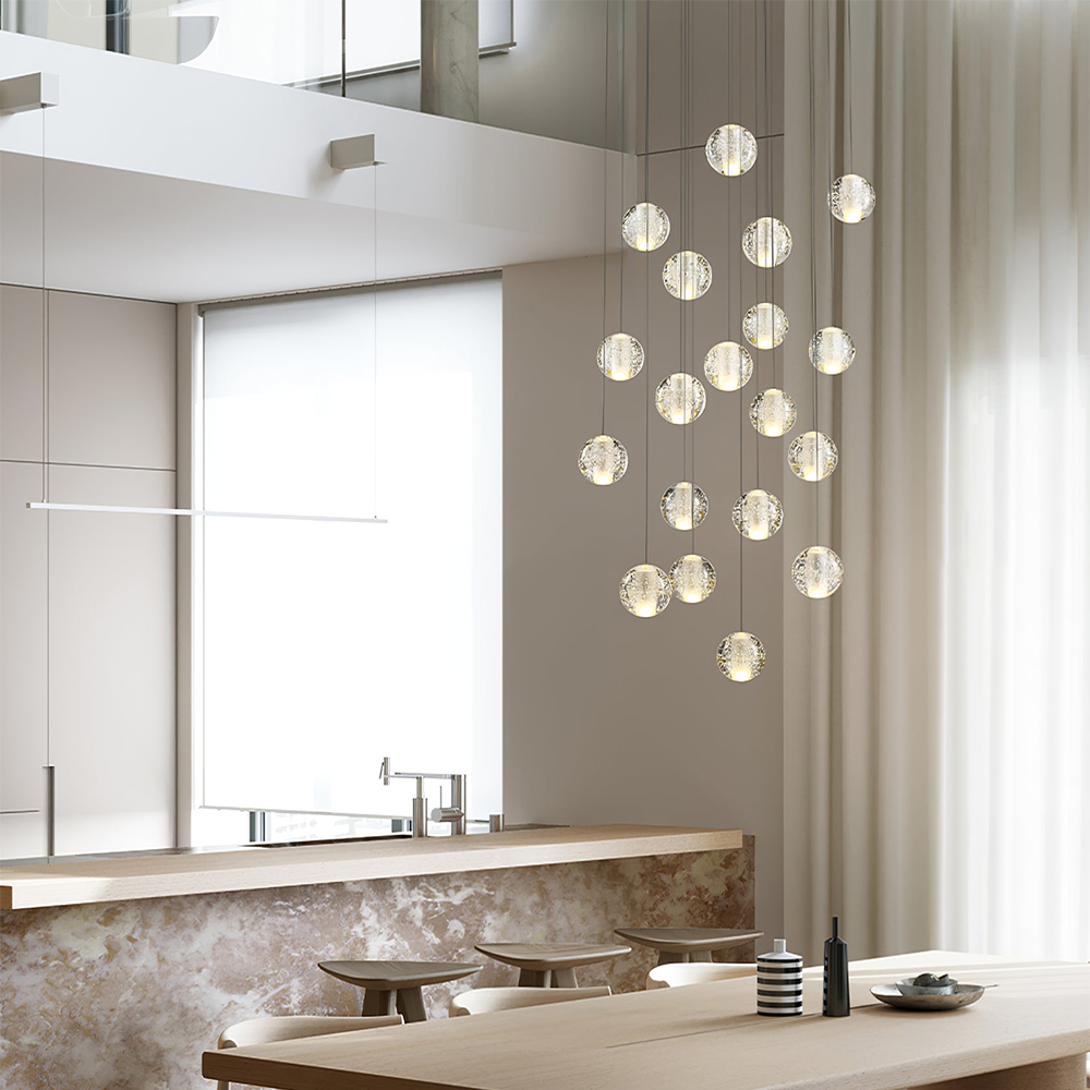 Round & Square Crystal Pendant Lamp Stairway Lamp -Homdiy