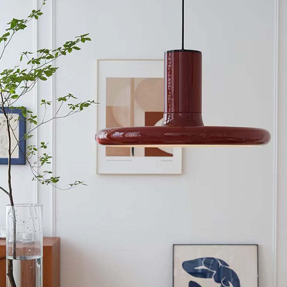 Vintage Red Metal Saucer Pendant Light -Homdiy