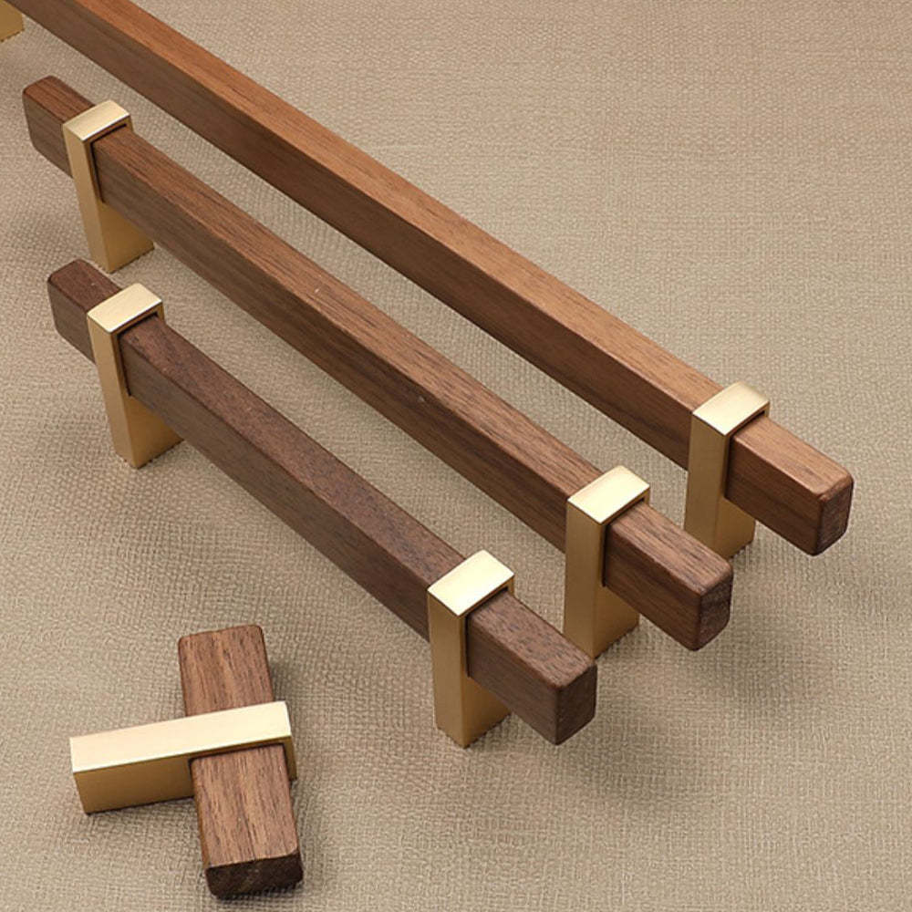 Square Wooden Brass Walnut Cabinet Handle Kitchen Drawer Pulls -Homdiy