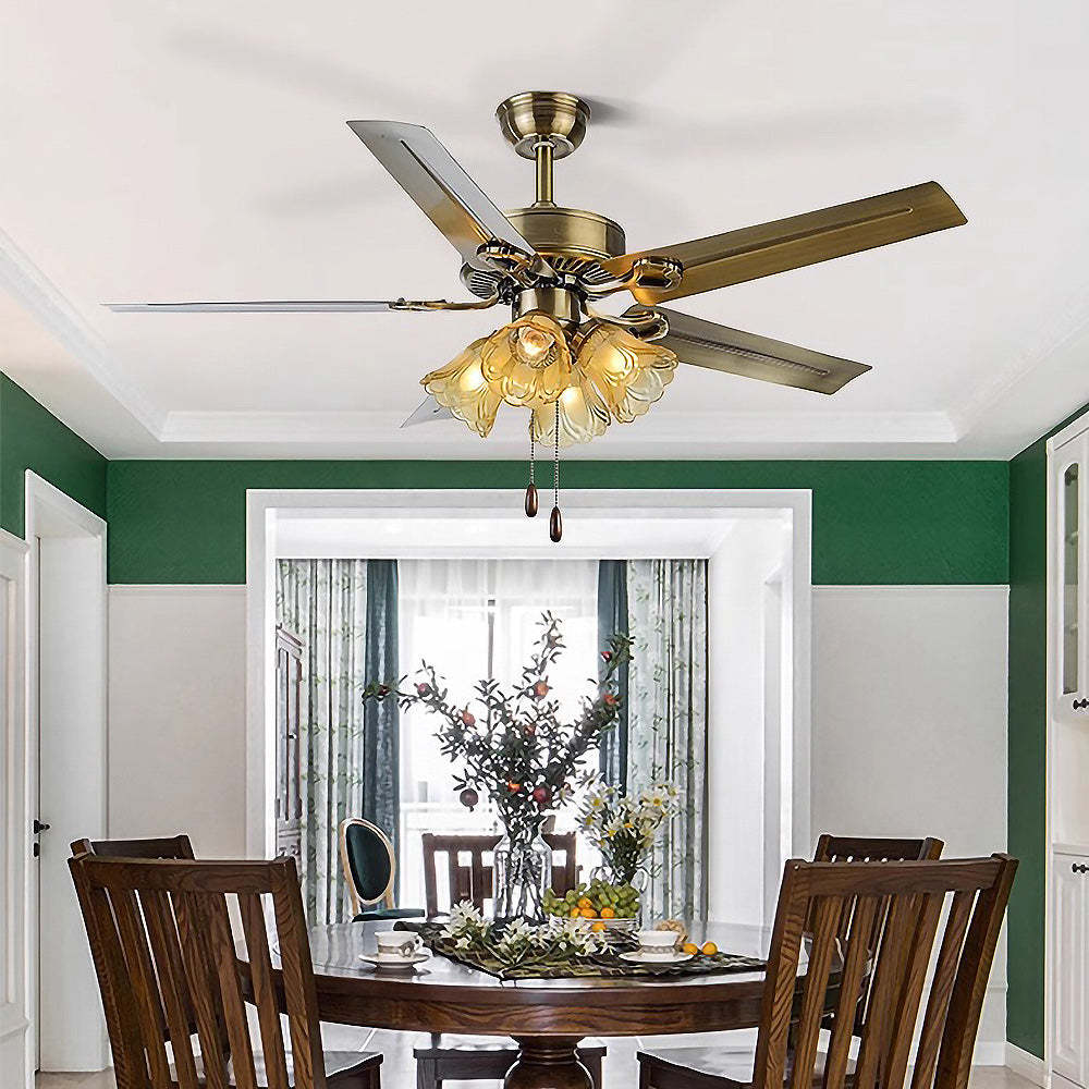 Semi-Flush Vintage Design Black Flower Shape Ceiling Fan With Light -Homdiy