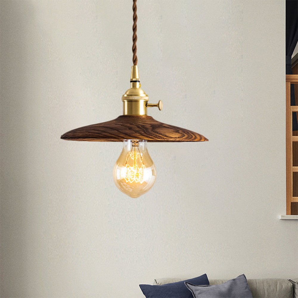Retro Walnut Conical Pendant Light -Homdiy