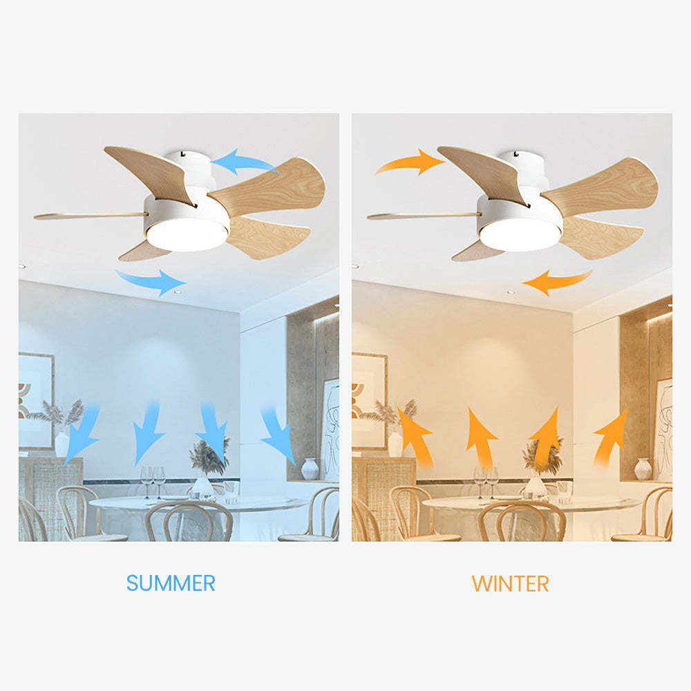 Modern Stylish Wood Dining Room Flush Ceiling Fan With LED Lighting -Homdiy