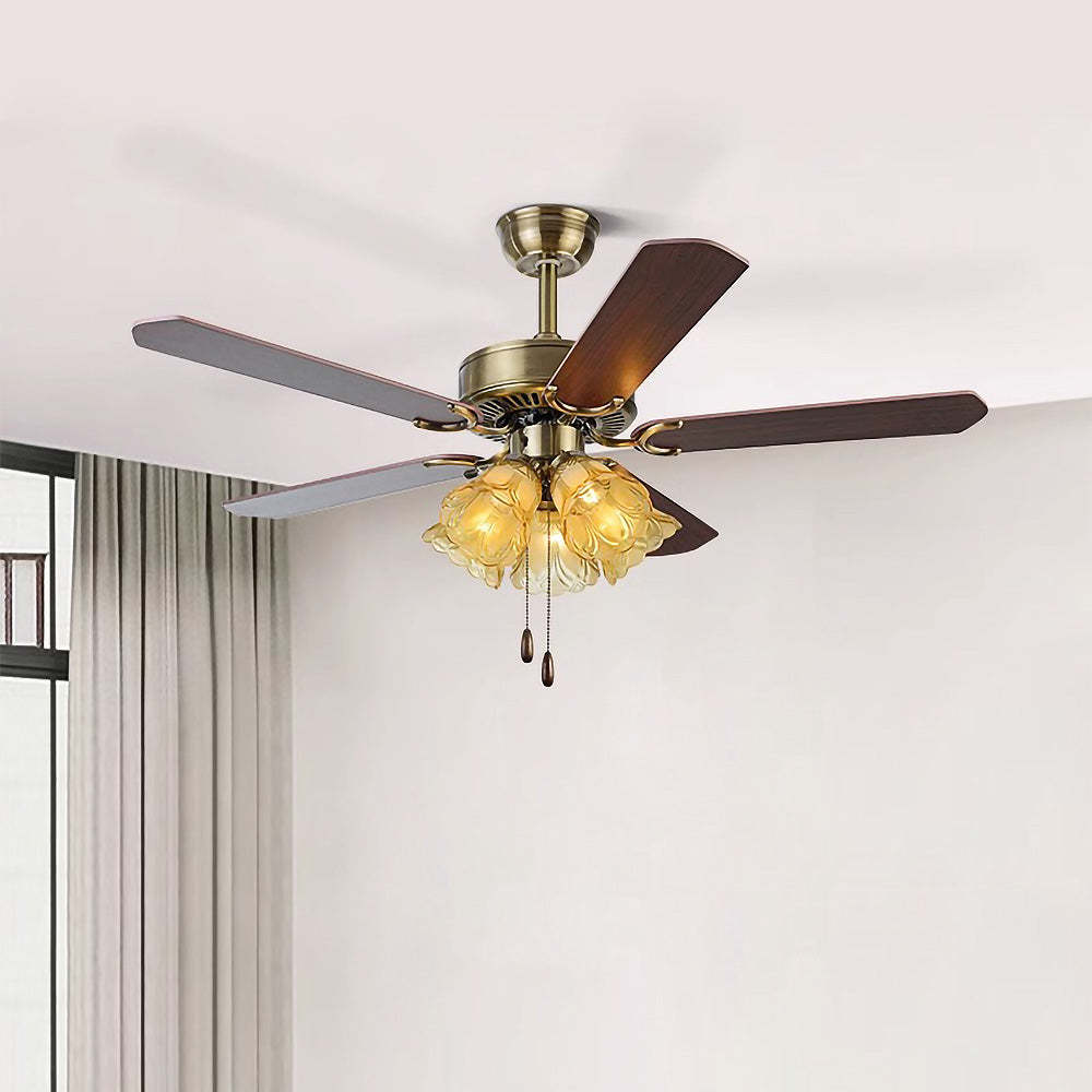 Semi-Flush Vintage Design Black Flower Shape Ceiling Fan With Light -Homdiy