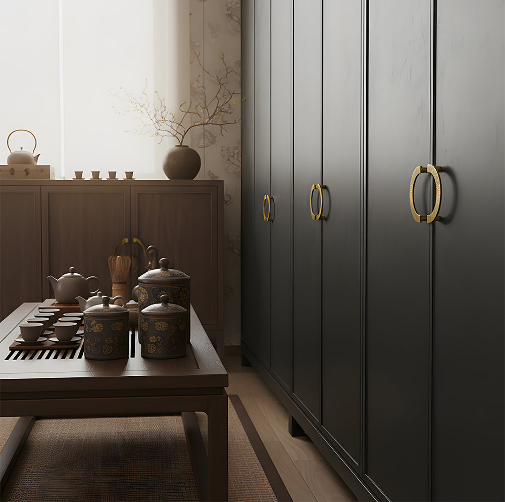 Retro Brass Semi Circle Textured Cabinet Handles