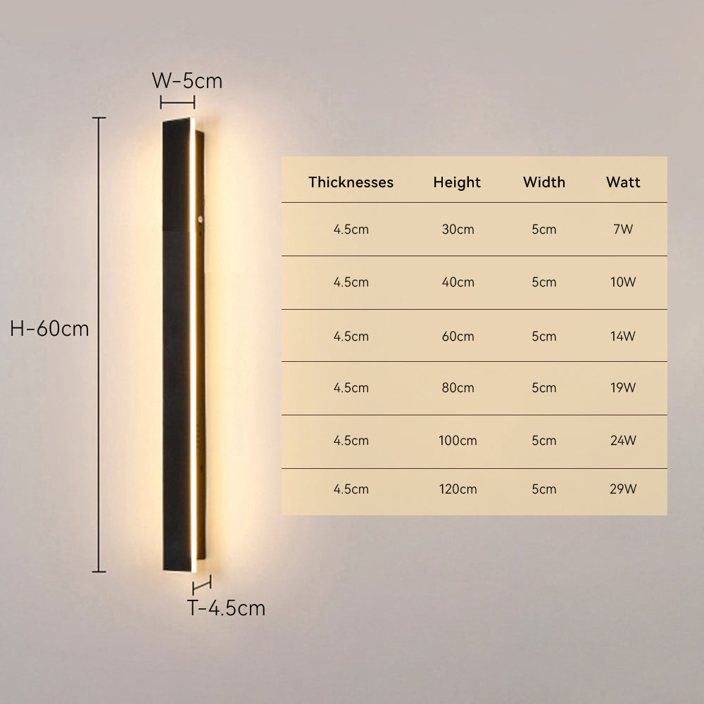 IP65 Modern Industrial Long Acrylic Black LED Outdoor Wall Lights