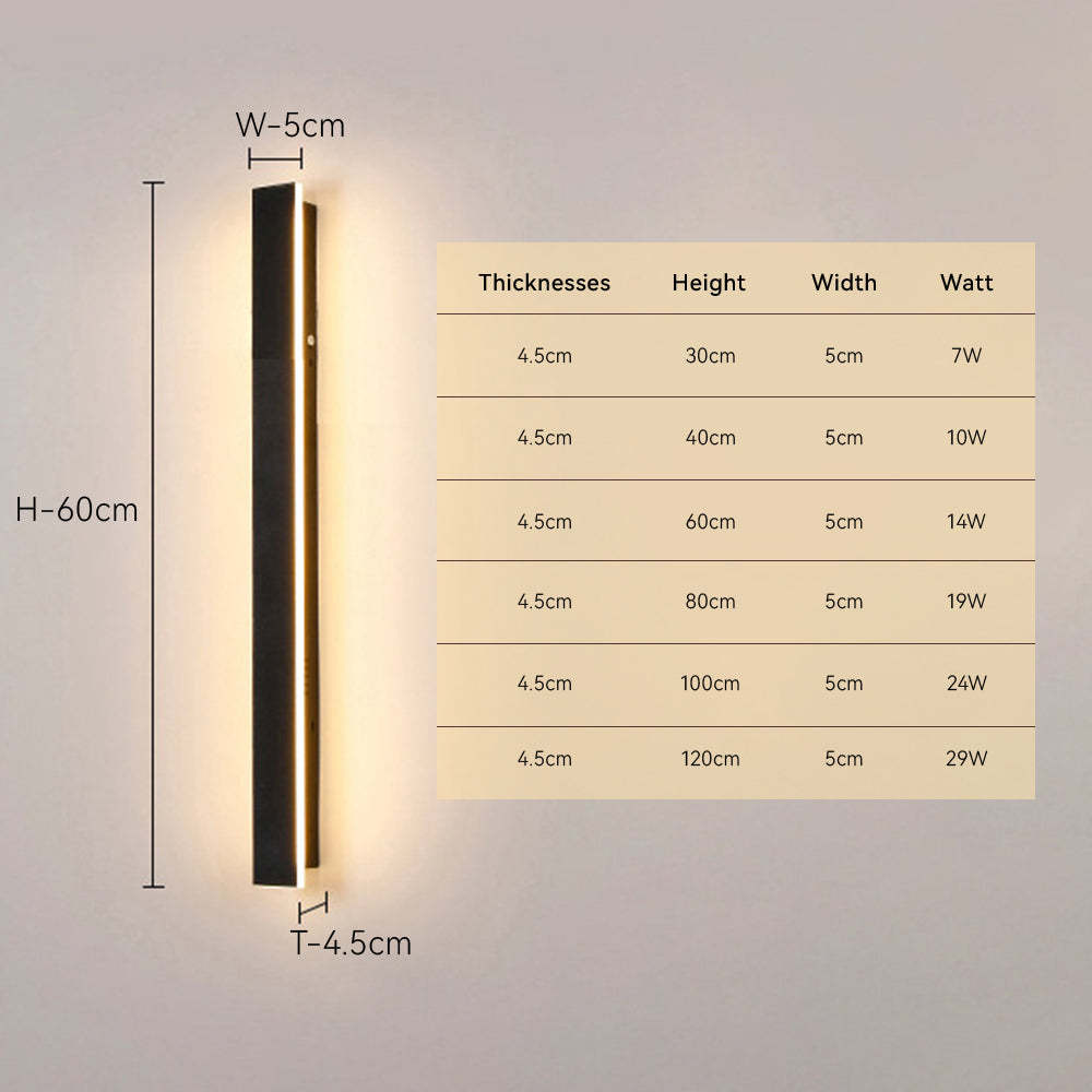 IP65 Modern Industrial Long Acrylic Black LED Outdoor Wall Lights