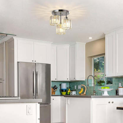 Modern Glass Crystal Semi Flush Ceiling Light