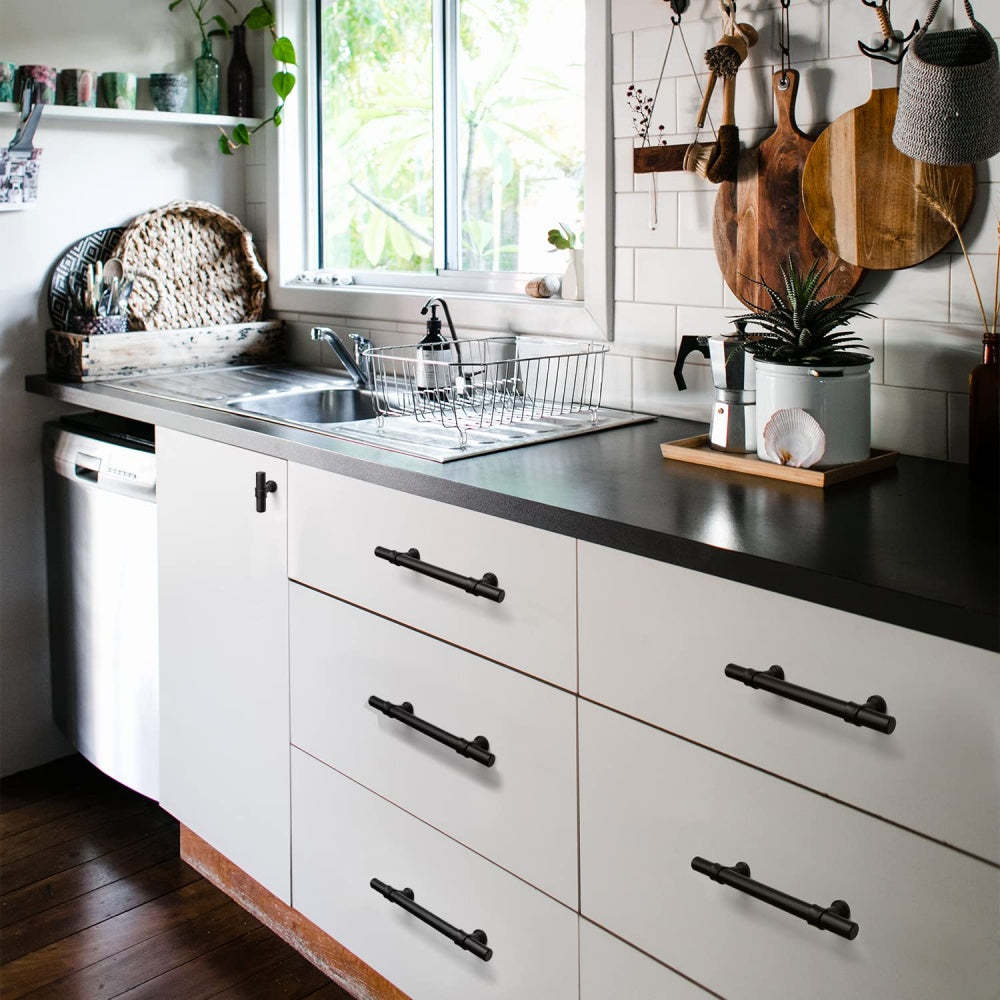 50 Pack Matte Black Cabinet Pulls Stainless Steel Cabinet Handles For Kitchen -Homdiy