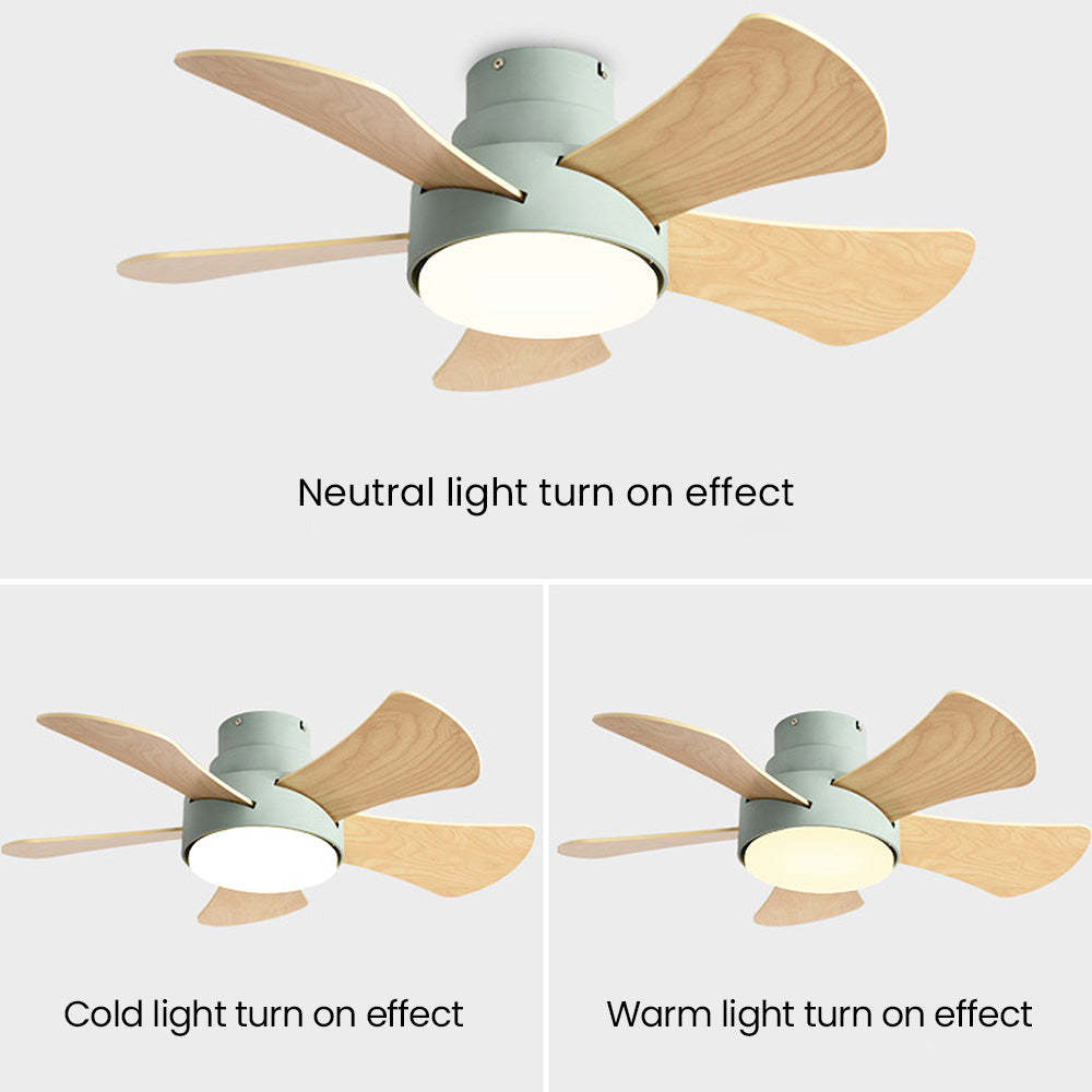 Modern Stylish Wood Dining Room Flush Ceiling Fan With LED Lighting -Homdiy