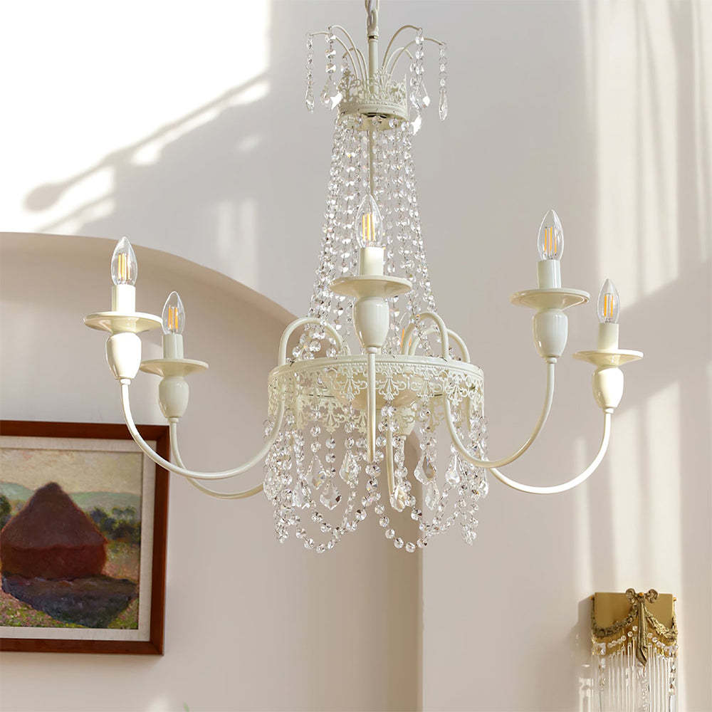 Vintage White Metal & Glass Geometric Candelabra Chandelier Light -Homdiy