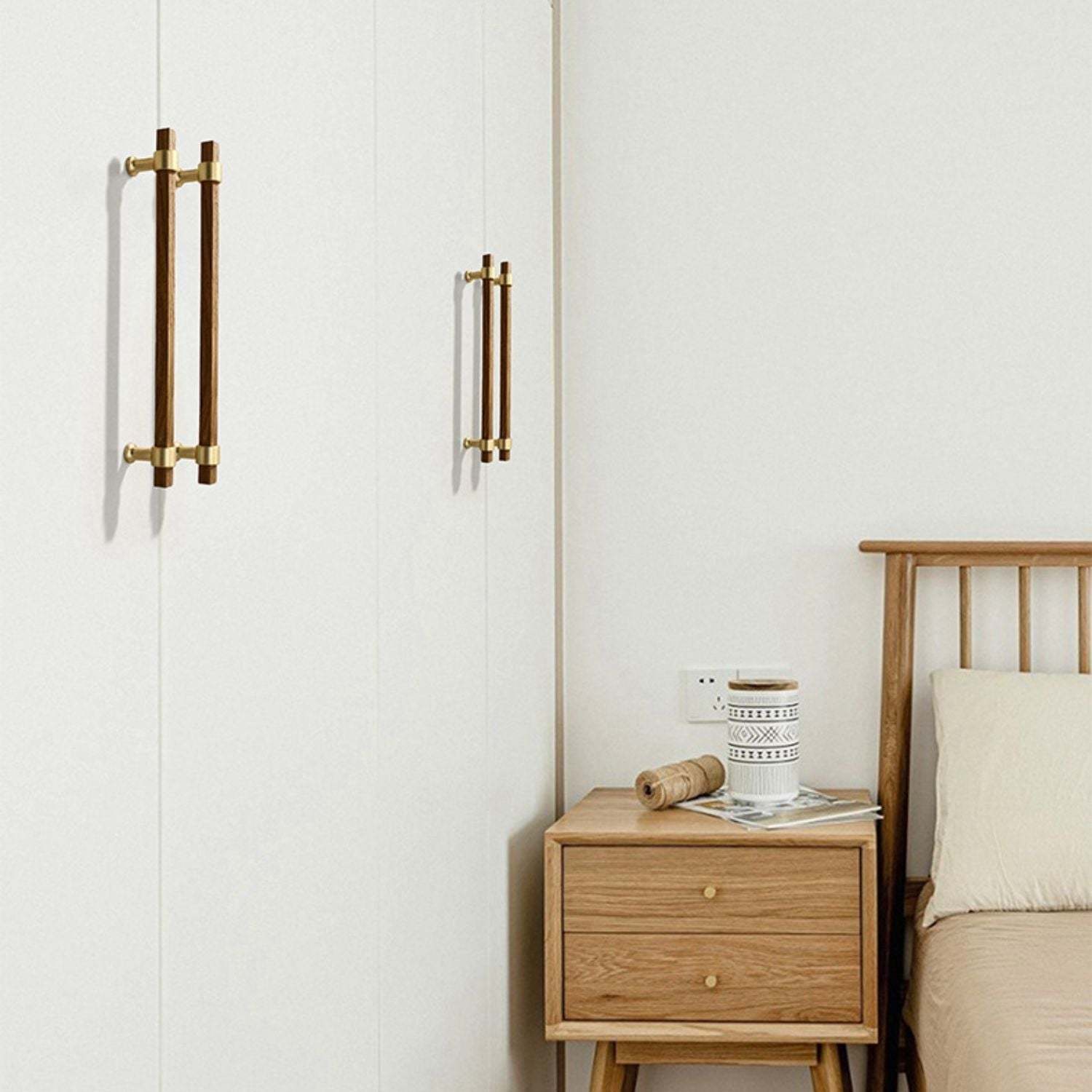 Black Walnut Square Cabinet Handles Beech Wood Drawer Pulls -Homdiy