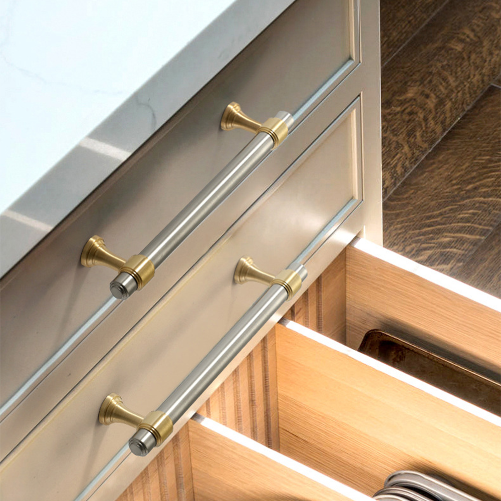 Modern Brass Cabinet Pulls Brown & Silver Drawer Kitchen Cupboard Handles -Homdiy