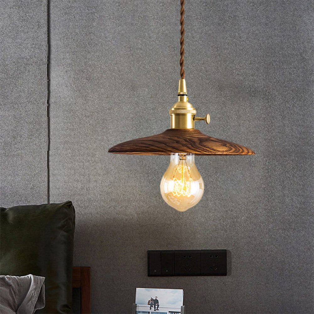 Retro Walnut Conical Pendant Light -Homdiy