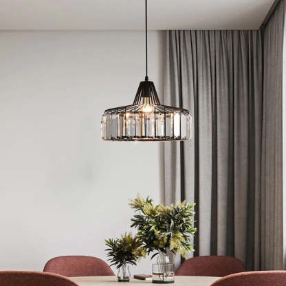 Modern Black Crystal Pendant Light for Dining Room