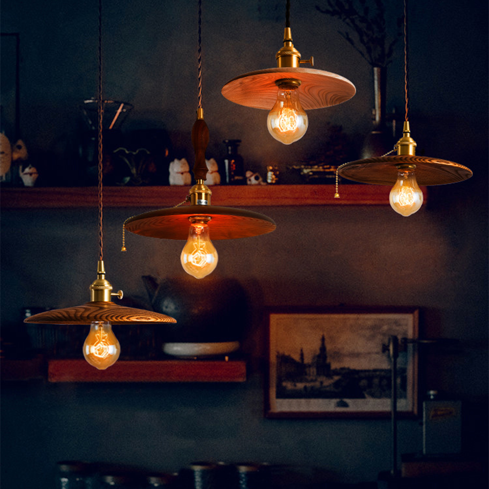 Retro Walnut Conical Pendant Light -Homdiy