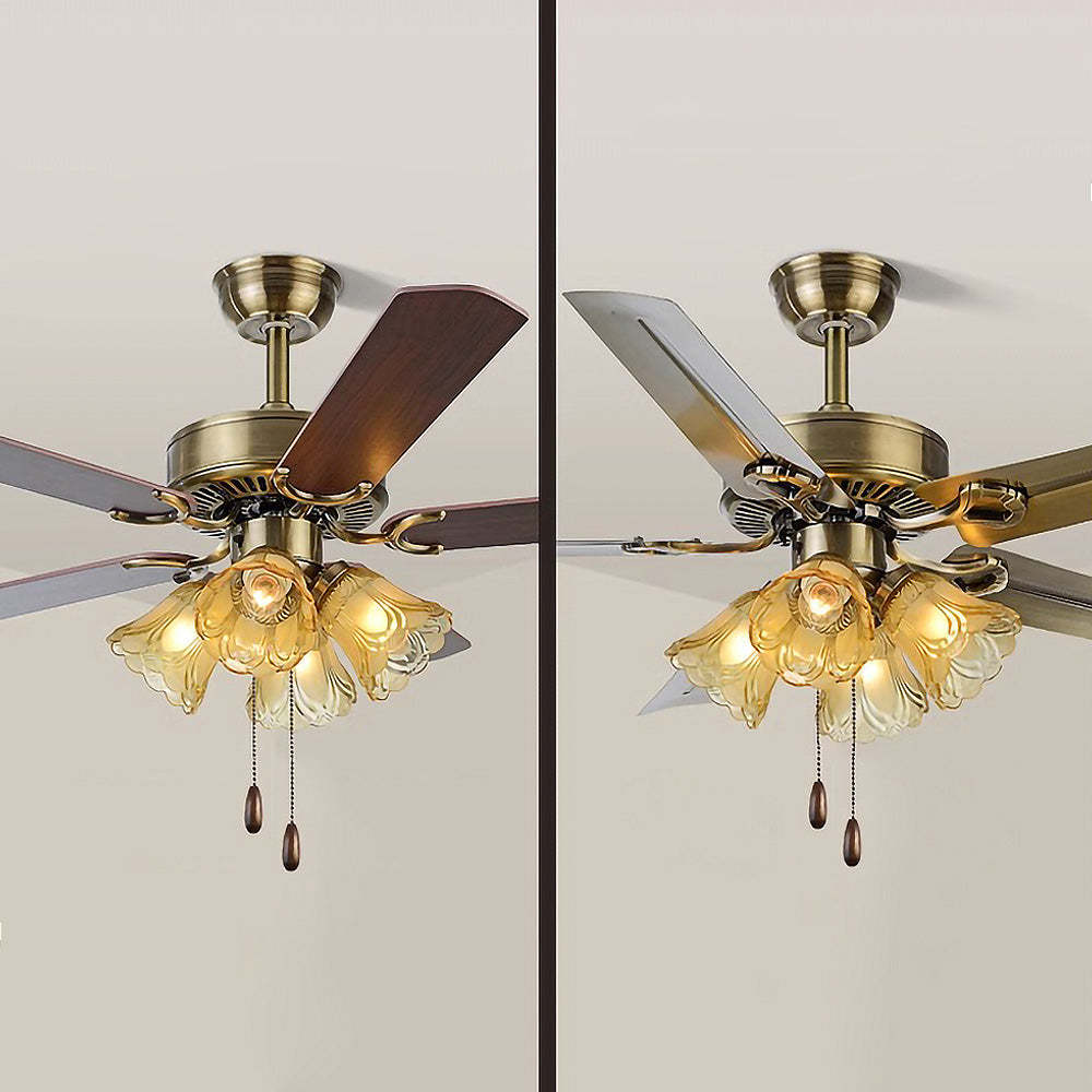 Semi-Flush Vintage Design Black Flower Shape Ceiling Fan With Light -Homdiy