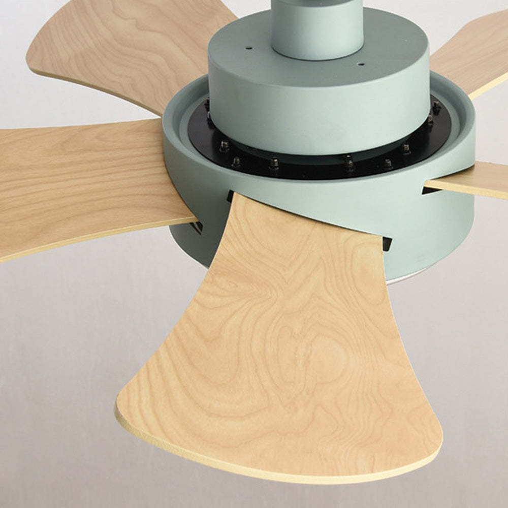Modern Stylish Wood Dining Room Flush Ceiling Fan With LED Lighting -Homdiy