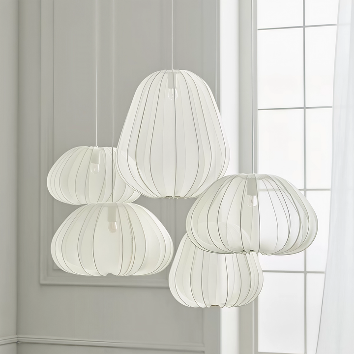 Nordic Beige & Gray Blue Color Fabric Shade Pendant Lamp