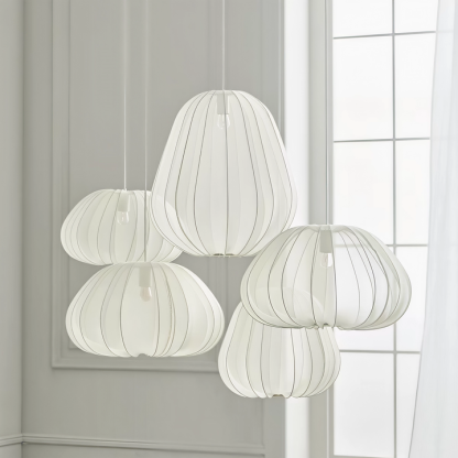 Nordic Beige & Gray Blue Color Fabric Shade Pendant Lamp