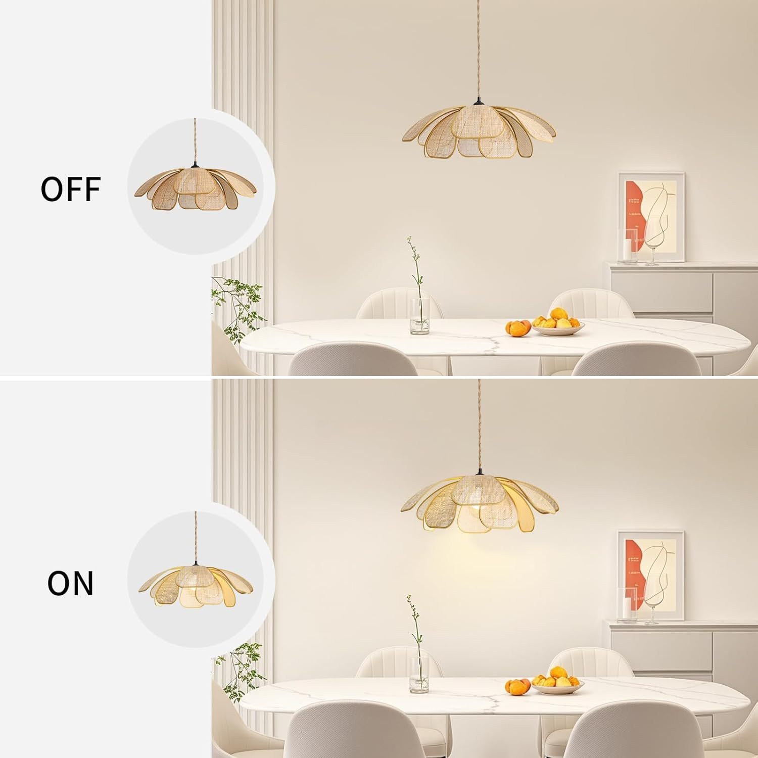 Creative Wabi Sabi Rattan Petal Flush Mount Ceiling Light