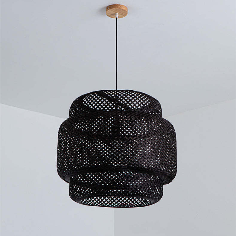 Handwoven Bamboo Pendant Light Boho Lighting Fixture -Homdiy