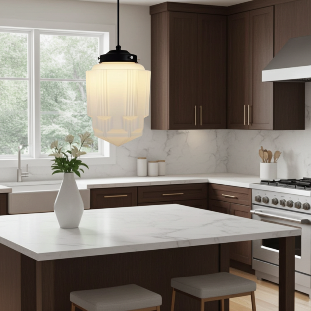 Vintage White Milk Glass Geometric Jar Pendant Light