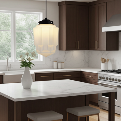 Vintage White Milk Glass Geometric Jar Pendant Light