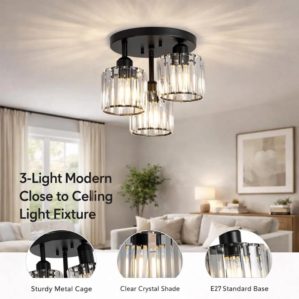 Modern Glass Crystal Semi Flush Ceiling Light
