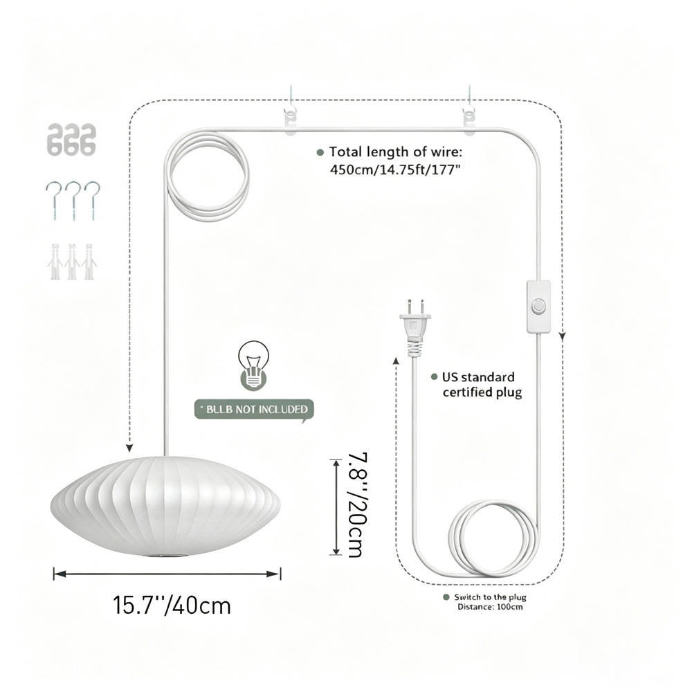 Nordic Saucer White Bubble Plug-In Pendant Light